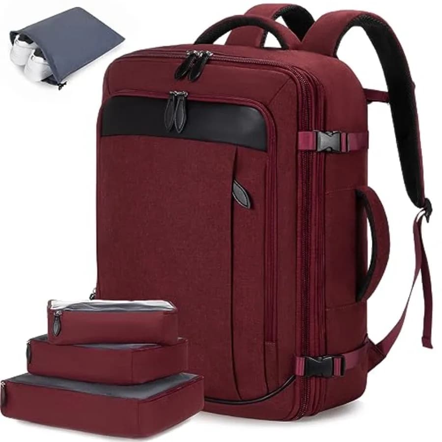 Zaino da Viaggio, 45L, Approvato dalle Compagnie Aeree, Espandibile, con 4 Cubi Organizzatori, per Uomo e Donna