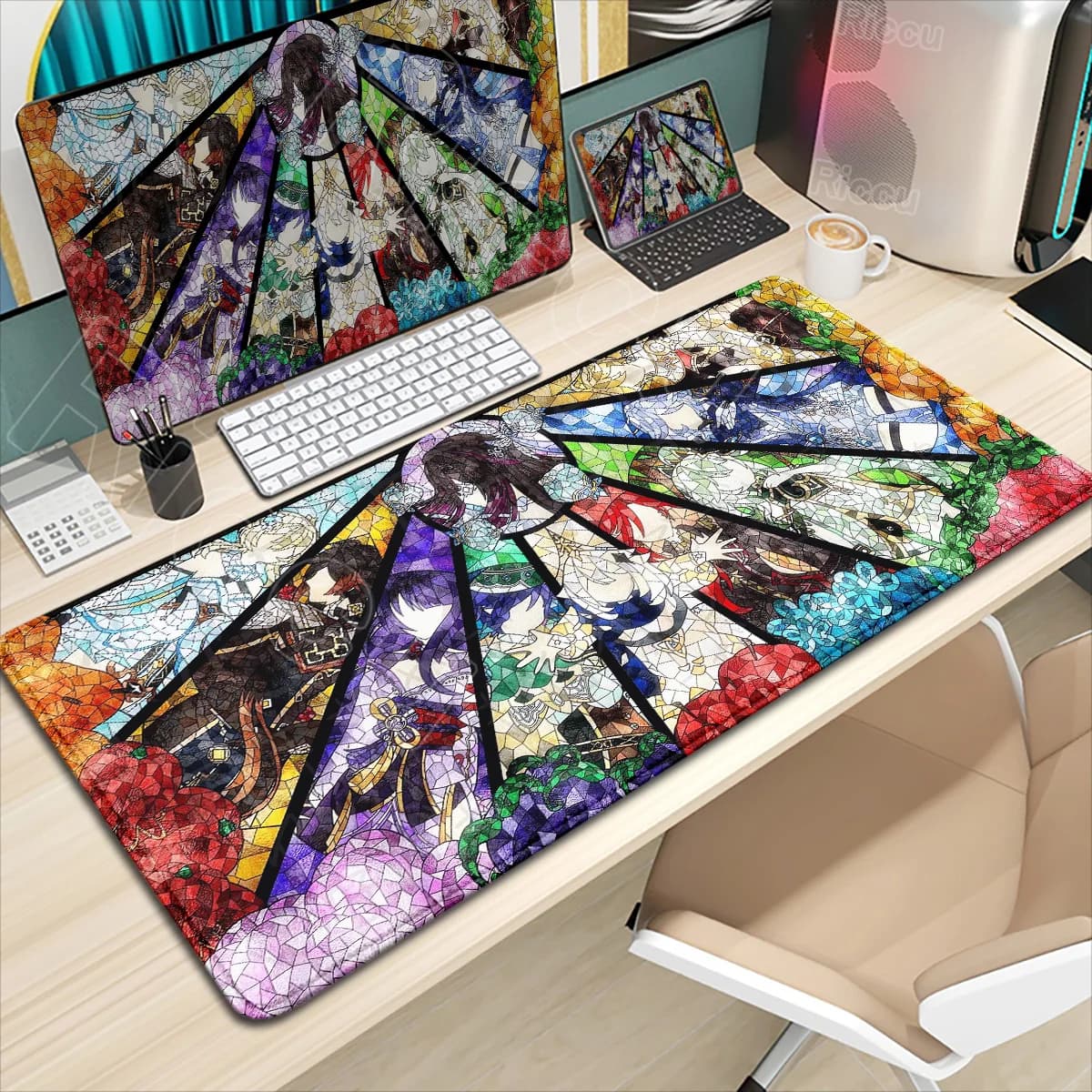 Tappetino per mouse anime Tappetini da gioco per ufficio di grandi dimensioni per computer Tappetino per mouse per tastiera da gioco antiscivolo in gomma Genshin Impact XXL Tappetino da scrivania lungo
