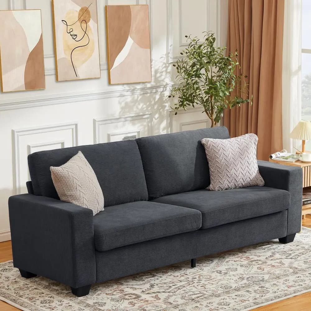 Divano a 3 Posti in Corduroy Moderno, con Seduta Profonda e Braccioli Larghi, Copricuscini Rimovibili e Lavabili, Comodo Divano per