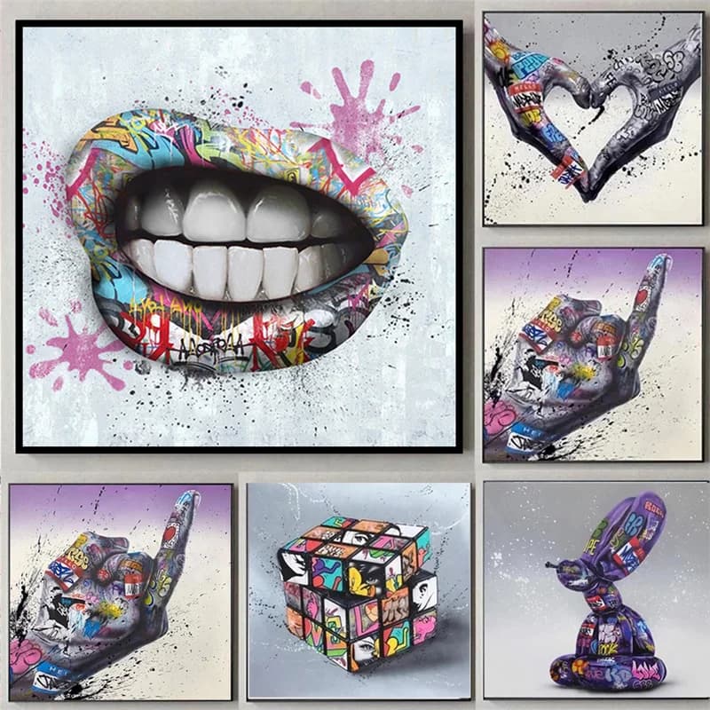 Banksy Graffiti Show Teeth Lips Posters And Prints Street Wall Canvas Paintings Art Pictures For Bedroom Nordic Home Decorati