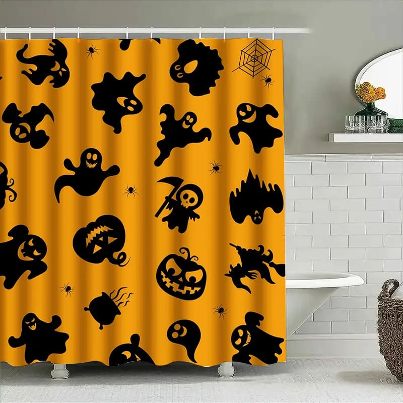 1 pezzo di tenda da doccia con motivo fantasma di Halloween, decorazioni spettrali di fantasmi neri per il bagno