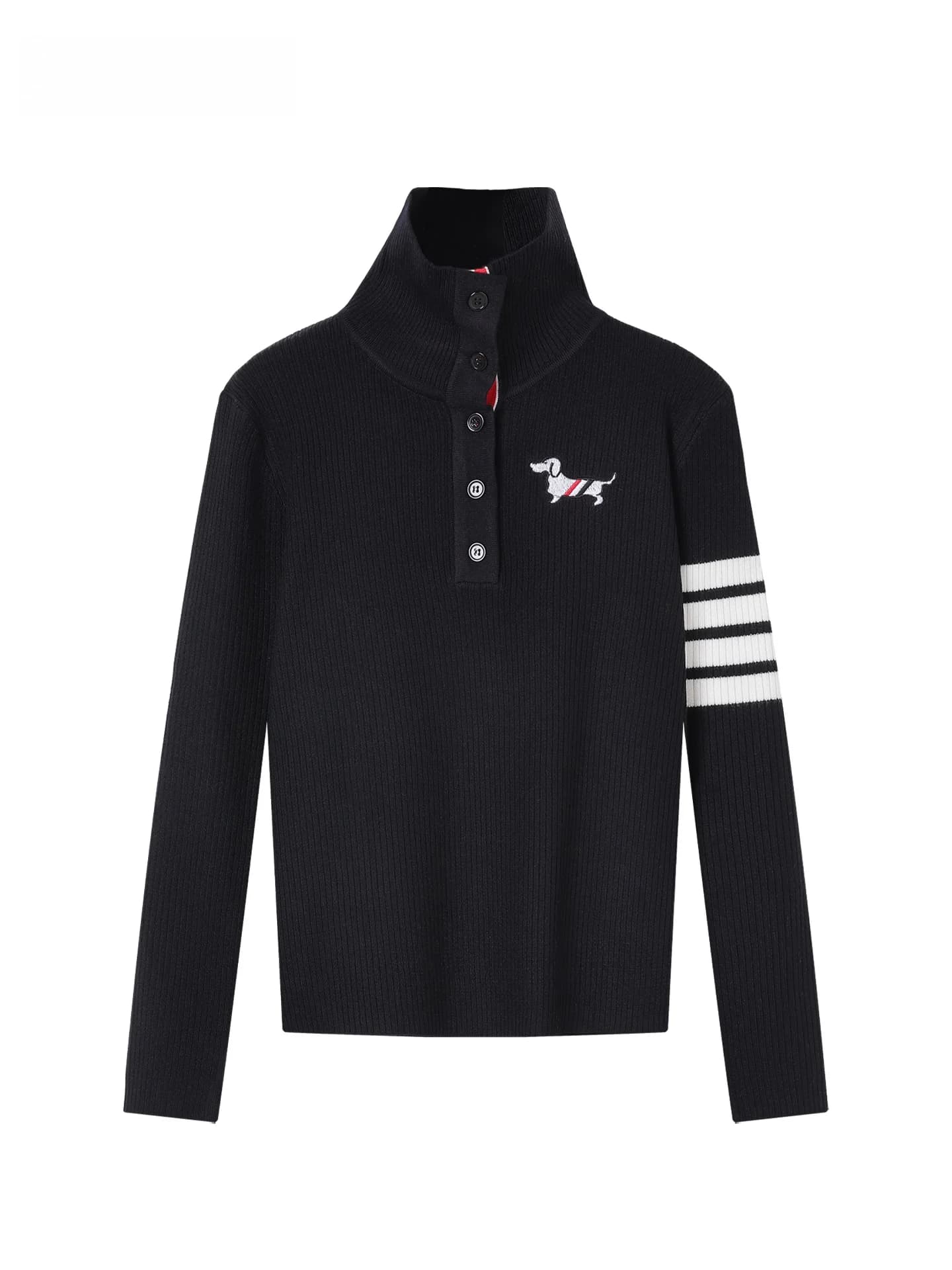 JZZDEMM College Sle Maglione lavorato a maglia a collo alto da donna Slim Fit Strato base Ricamo cane Faionable Overhead irt