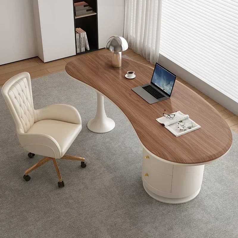 Scrivania in Legno Massello di Noce Stile Crema, Tavolo da Ufficio per Computer, Scrivania per Gaming, Design Moderno e Lussuoso