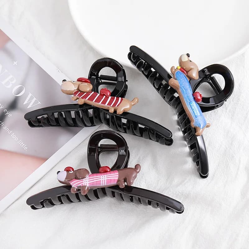 1pc nuovo simpatico e versatile cartone animato in miniatura bassotto fermaglio per capelli per cani, fermaglio per capelli per testa posteriore di fascia alta, accessorio per capelli con clip per squalo
