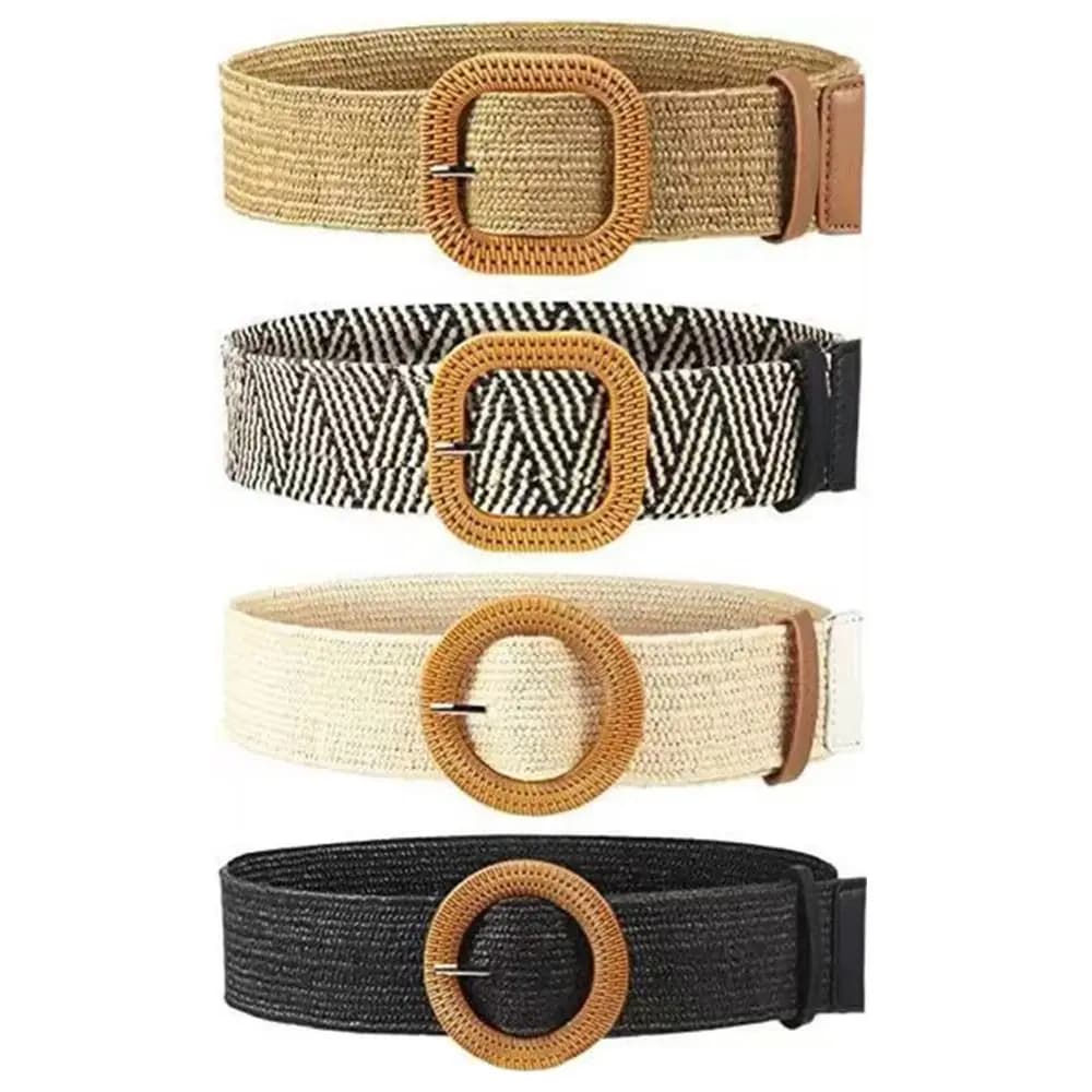 Cintura Elastica Casual alla Moda, Cintura Intrecciata Larga in Paglia