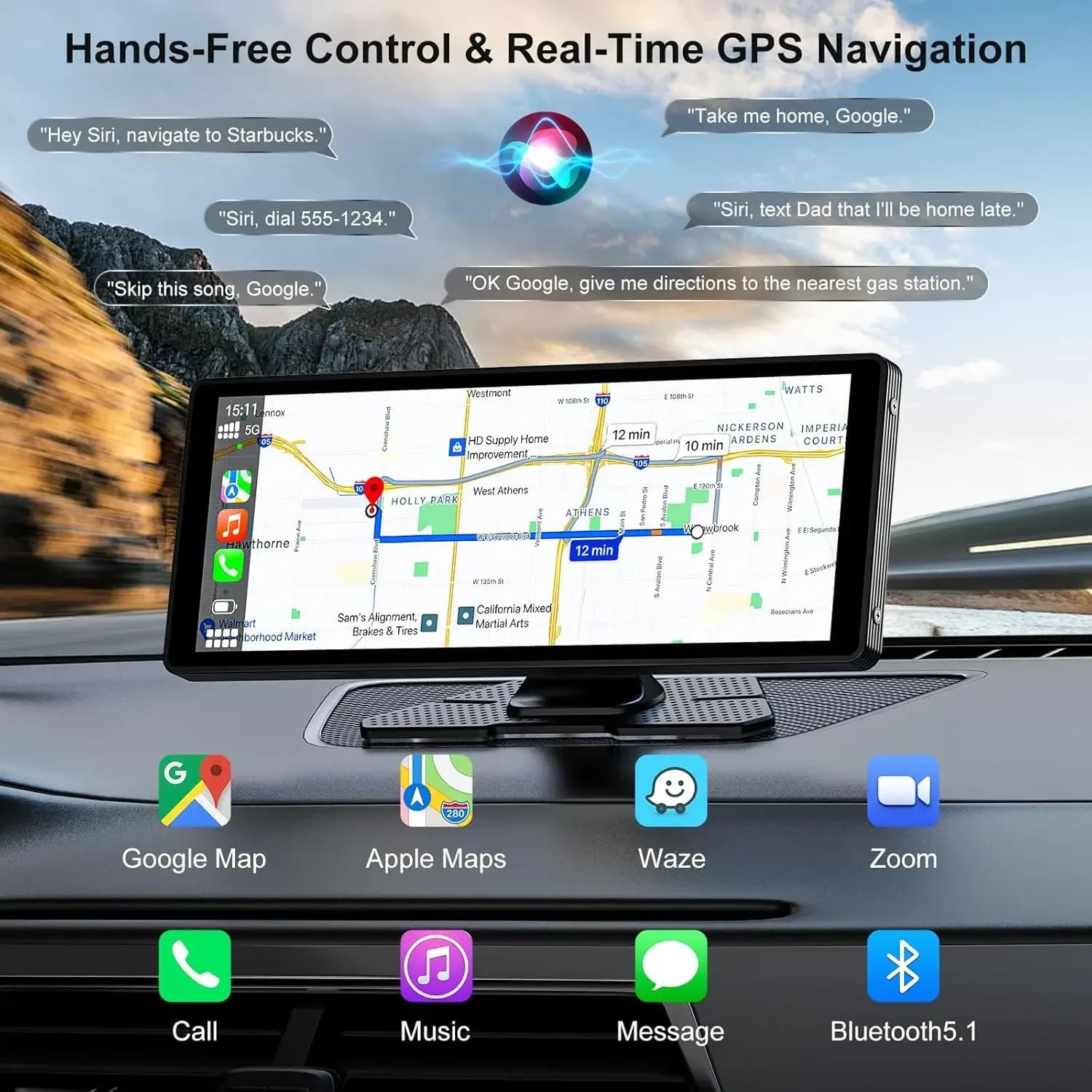 10.26 inch Carplay Screen Full Touch IPS 2.5D Wireless Apple Carplay and Android Auto support with dash cam and 2K backup camera