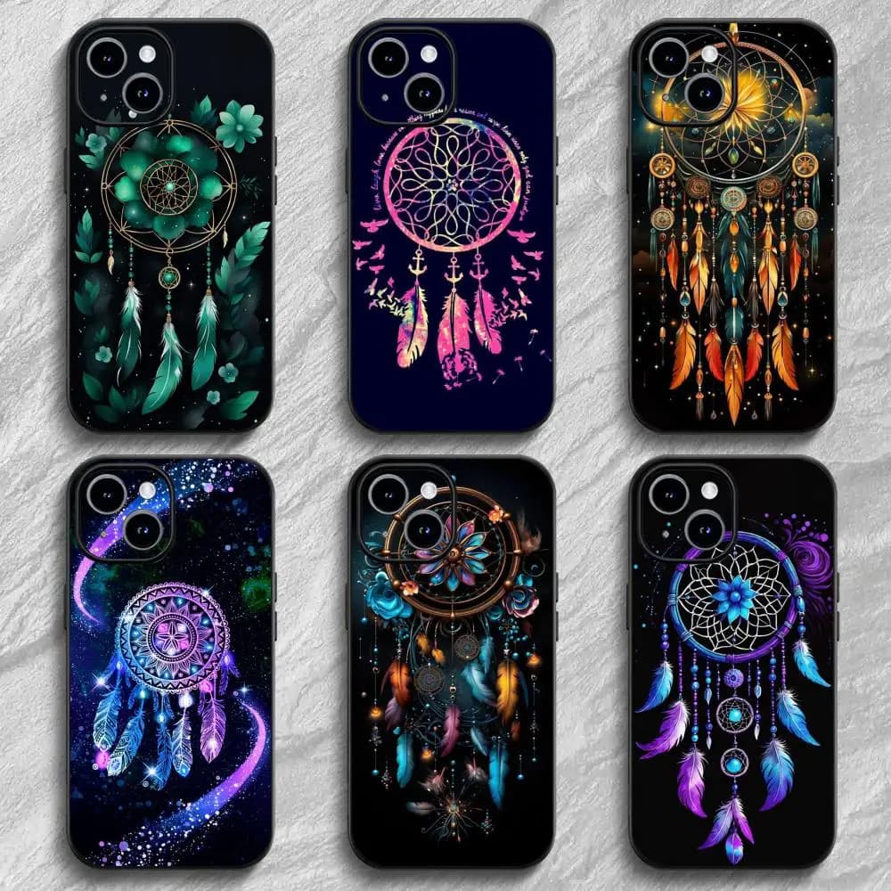 Retro Feather Dreamcatcher Phone Case for iPhone 12-17 Air Plus Pro Max Satin Glossy Colorful Great Gift phone case