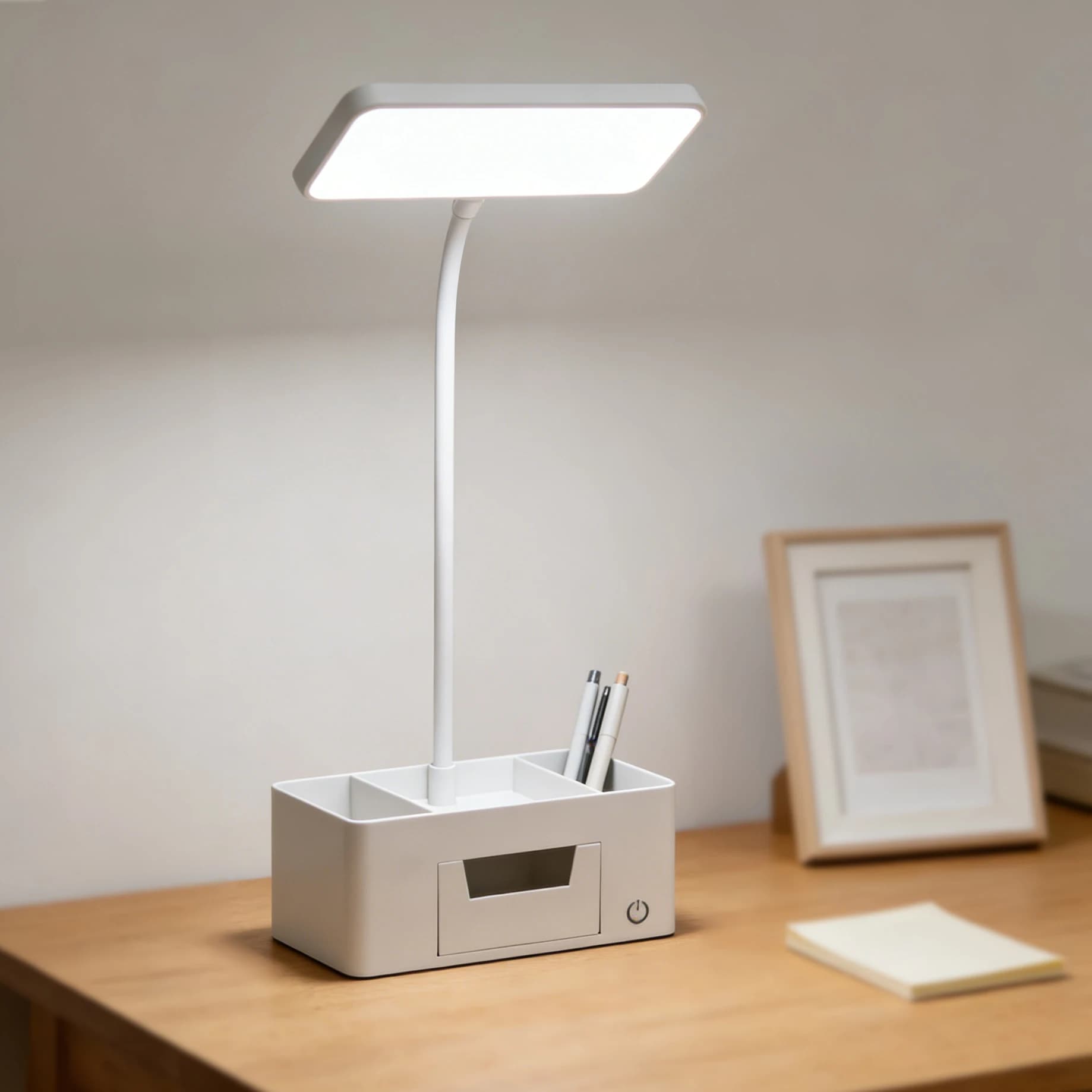 Lampada da Tavolo LED con Organizer da Scrivania, Luce Dimmerabile per Studio con Portapenne per Ufficio, Casa, Scuola