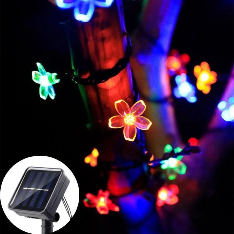 Catena Luminosa Solare a LED con Fiori di Ciliegio, Ghirlanda Solare per Matrimoni, Luci Fatate per Patio, Giardino, Decorazioni Esterne per le Feste