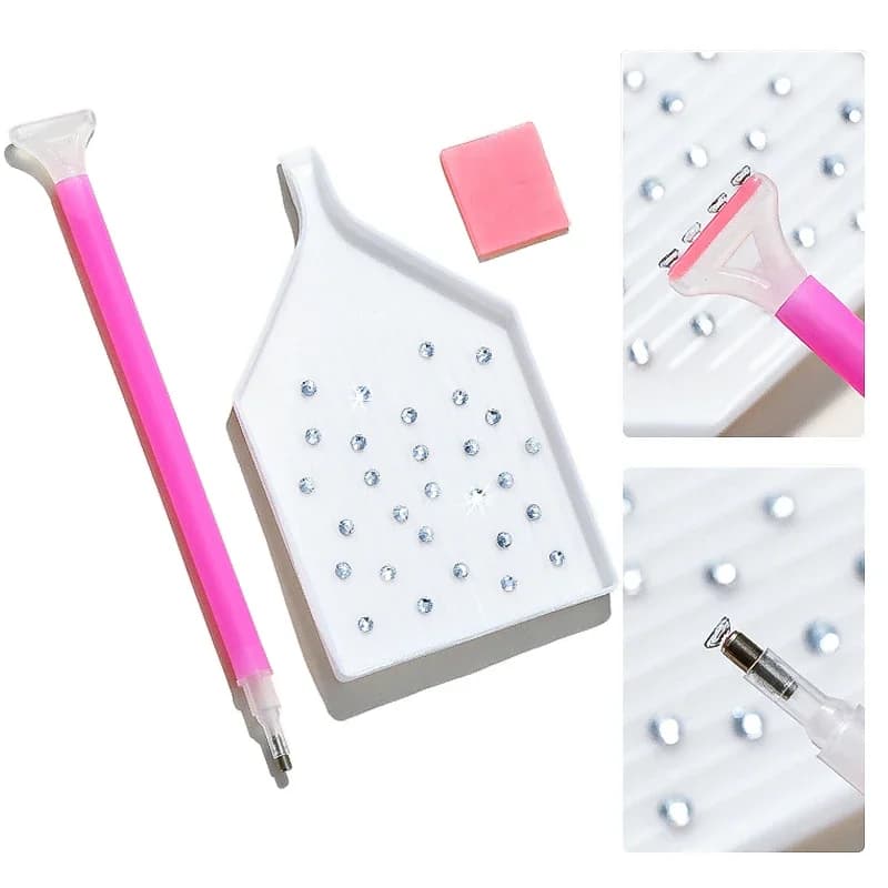 3 pieces rhinestone collectors for nail art, pen dotted with tray bearing clay glue for diamonds set of tools for collecting fashionable stones