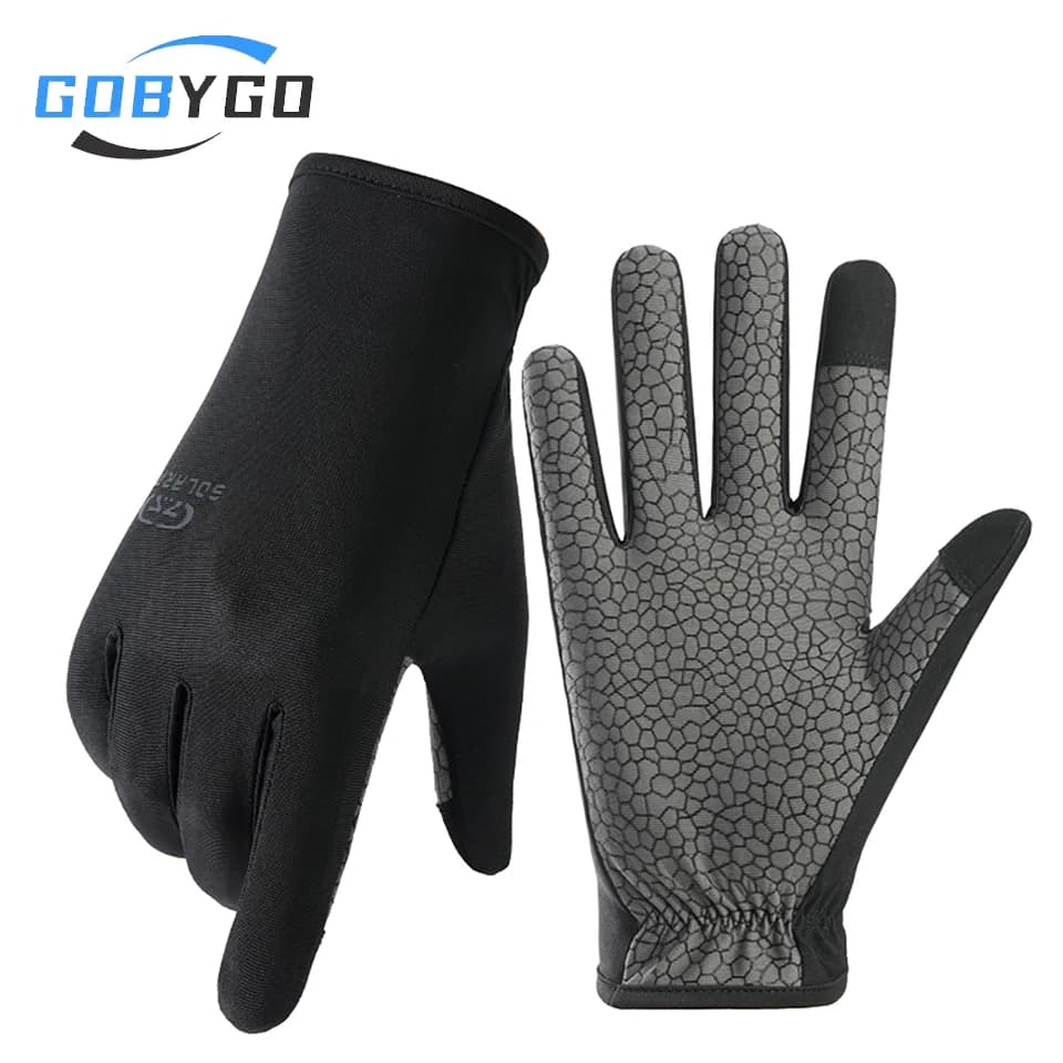 GOBYGO 1 paio di guanti da ciclismo in seta ghiacciata da uomo, protezione UV, impugnatura in silicone, touch screen, antiscivolo, durevoli, per ciclismo, escursionismo all'aperto