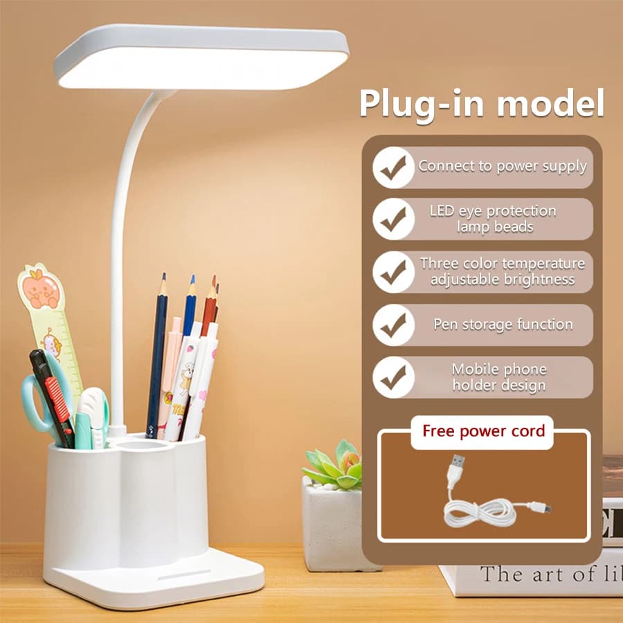 Lampada da scrivania a LED 3 livelli Dimmerabile Touch Luce notturna USB ricaricabile Protezione per gli occhi Lampada da lettura Cassetto portaoggetti Lampada da tavolo StudioUse