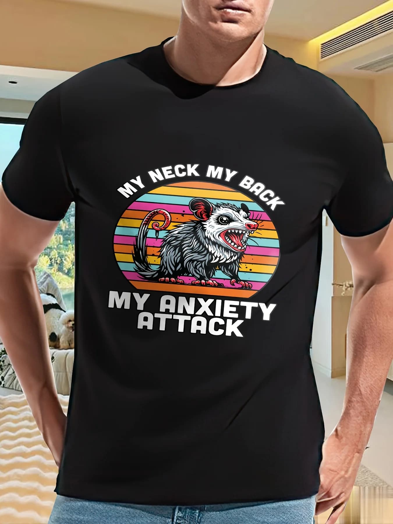 My Anxiety Attacks Fashionable Short Sleeved Black T-shirt with printed design, 180 g breathable cotton, comfortable and sweat absorbent crew neck t-shirt, suitable for outdoor clothing all year round, soft casual t-shirt