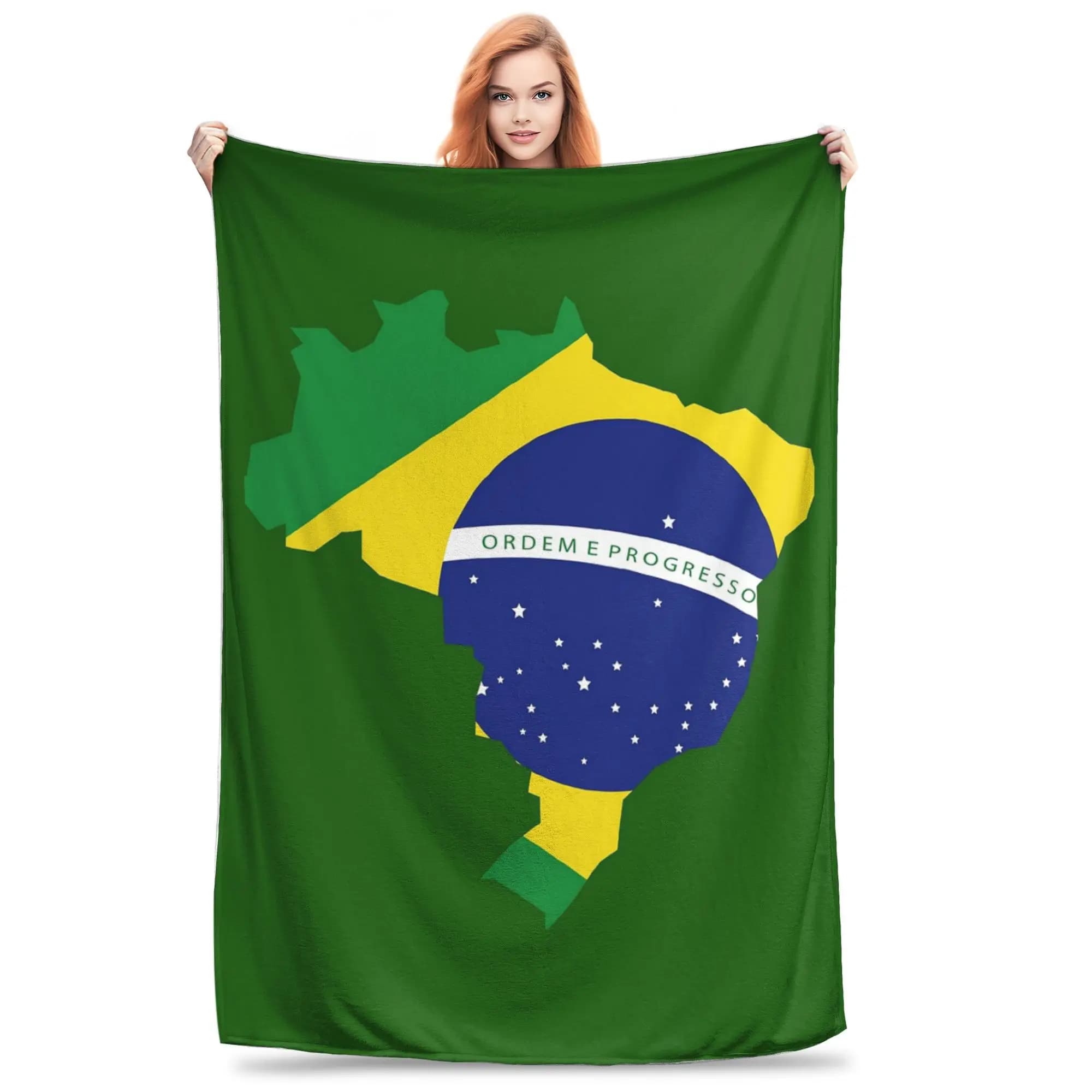 Flag of Brazil map Blanket Soft Warm Flannel Throw Blanket Plush for Bed Living room Picnic Travel Home Sofa