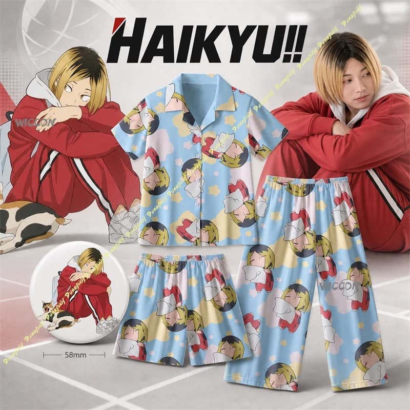 Volleyball Pajama Set Kenma Kozume Haaikkyuu Character Full-Color Chibi Print Pajamas Short Long Sleeve Cosplay Halloween Xmas