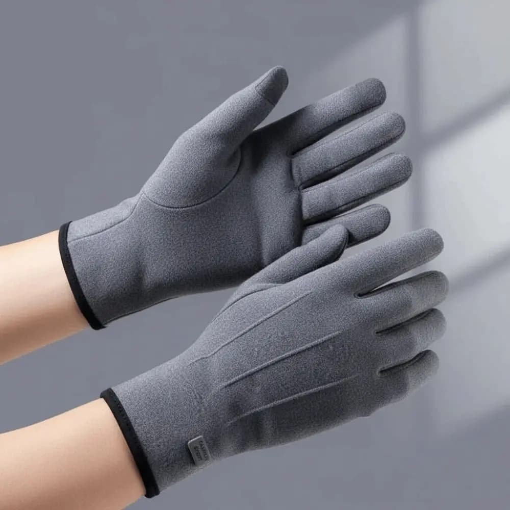 Guanti anti-freddo per coppia in peluche Touch screen Guanti in pelle scamosciata ispessita tinta unita Scaldini morbidi Guanti antivento da uomo