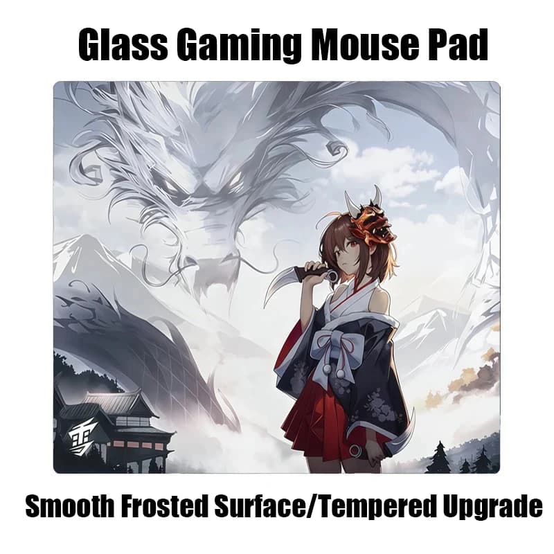 Tappetino per Mouse da Gaming Giapponese 2.0 in Vetro YUME, Superficie Opaca, Tappetino da Scrivania Temperato, Accessori per Gaming e Ufficio FPS