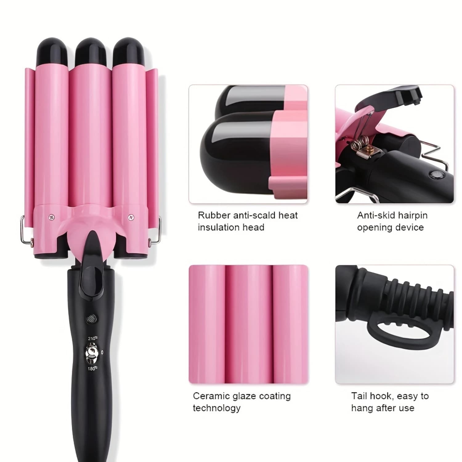 Triple barrel curler with ceramic tormaline - 1 inch, double tension, adjustable temperature