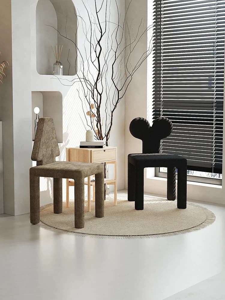 Blocchi di costruzione geometrici, sgabello da toeletta, designer della camera da letto di casa, schienale creativo, sedie in lana di agnello mobili nordici, sedia da trucco