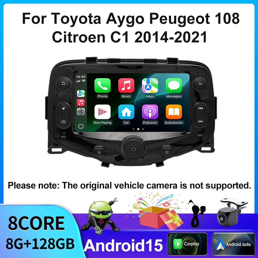 Autoradio Multimedia Reader for Toyota Aygo Peugeot 108 Citroen C1 2014-2021 with DSP Stereo Carplay GPS Navigation WiFi