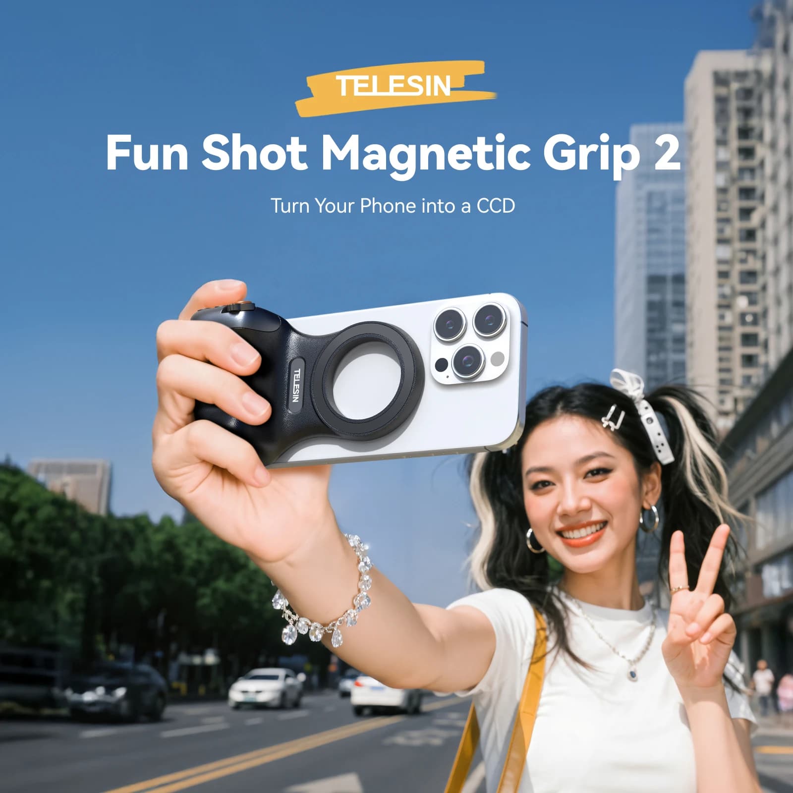 TELESIN Magnetic Grip for Smartphone Camera, Support for Remote Control for iPhone and Android