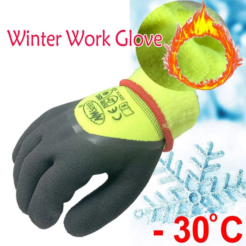 Guanto da lavoro di sicurezza invernale termico super caldo Gomma in lattice per immersione sul palmo con fodera in acrilico per pannolini Guanti antivento a prova di freddo