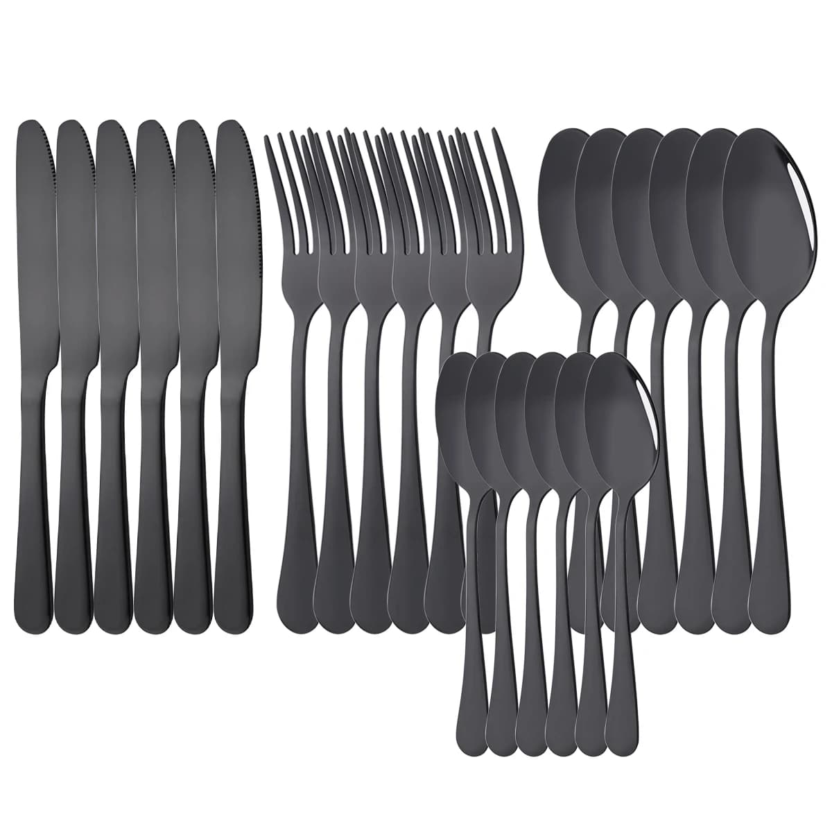 Set di posate da tavola da 24 pezzi Set di posate nere occidentali Set di posate da cucina per cena in acciaio inossidabile con forchetta, coltello, cucchiaino