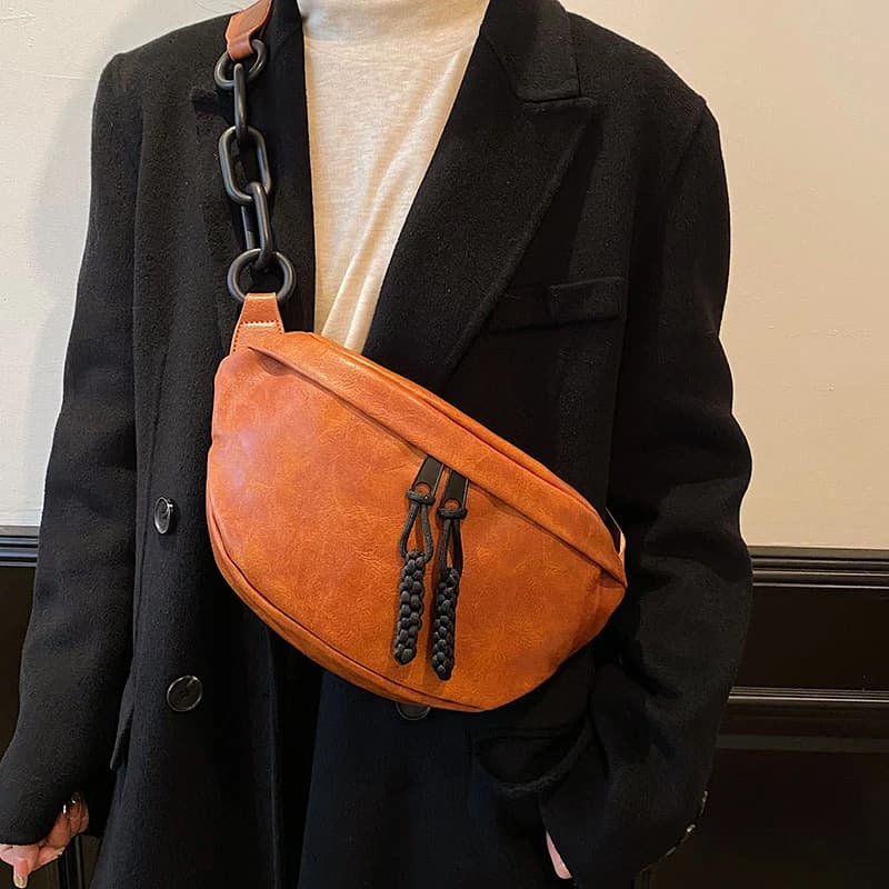 Marsupio Trendy da Donna in Pelle PU, Borsa a Tracolla con Catena, Marsupio da Petto, Borsa a Tracolla con Cerniera, Porta Telefono, Borsetta da Viaggio