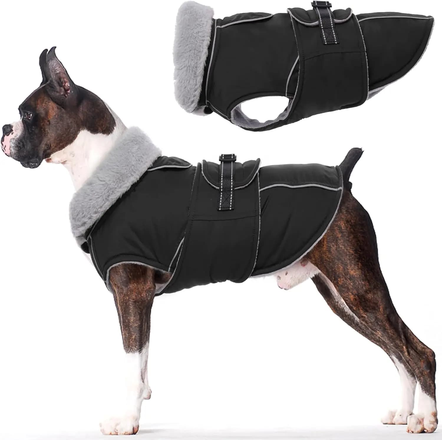 Cappotto per Cani Impermeabile Antivento Riflettente in Pile con Fibbia Regolabile per Cani di Taglia Grande per Climi Freddi, Nero, Taglia L