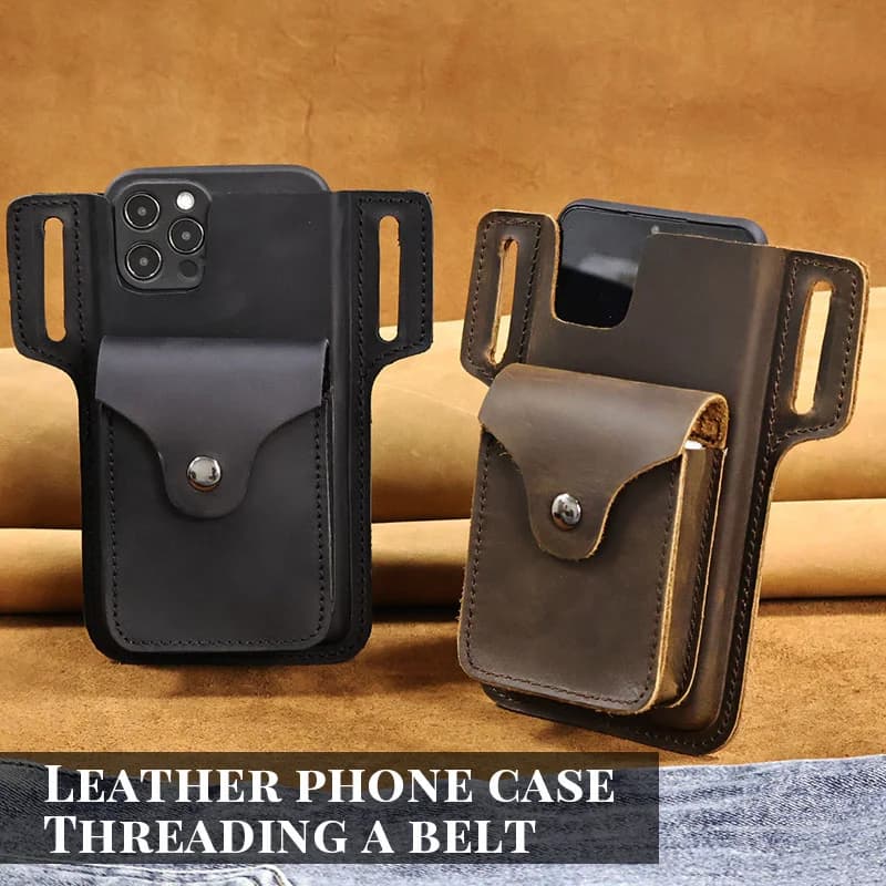 Custodia da cintura per fondina per cellulare in vera pelle, marsupio casual da uomo, borsa per telefono, tasca per portafoglio, scatola per sigarette per iPhone