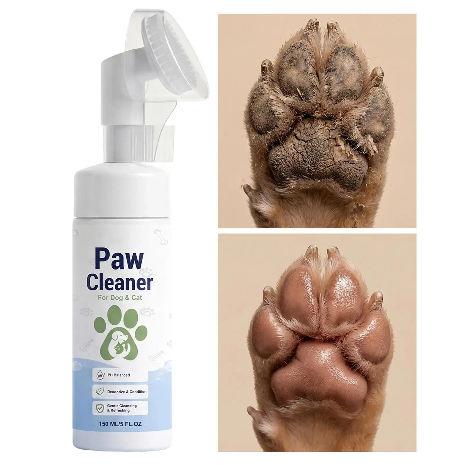 Paw Cleaner Foam Dog Claw Cleaner Cat Paw Cleaner Waterless Pet Shampoo with Dog Brush for Rinse-free Cat Paw Deep Cleanser