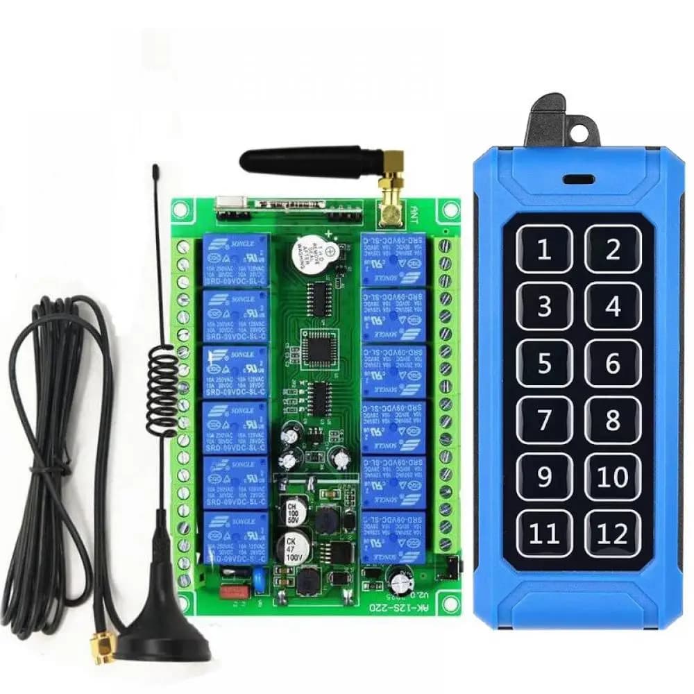 433MHZ Industrial RF Wireless Remote Control Switch DC 12V-48V 12CH Relay Receiver for Lighting Farm Smart Home Power Control