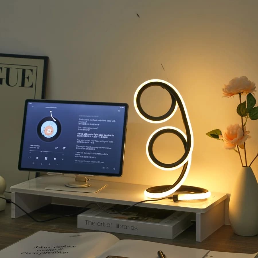 1PC Flexible Swirl LED Nightstand Lamp, Cool White Ambient Lighting for Bedroom, Desk & Side Table