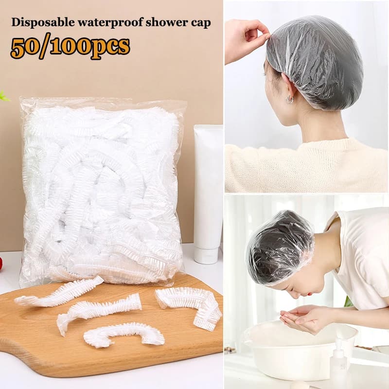 Women's Disposable Shower Head for Clear Beauty Hair Shower Head Covers Plastic Waterproof Head Elastic Hair Head for Hotel Hair Tincture