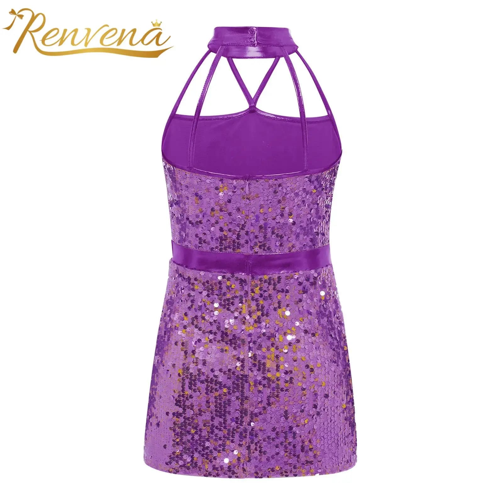 Vestito Halter per Bambine, Abito da Festa di Compleanno, Vestito da Ballo Anni '70 con Paillettes, Abito Senza Maniche per Ragazze, Costume da Ballo
