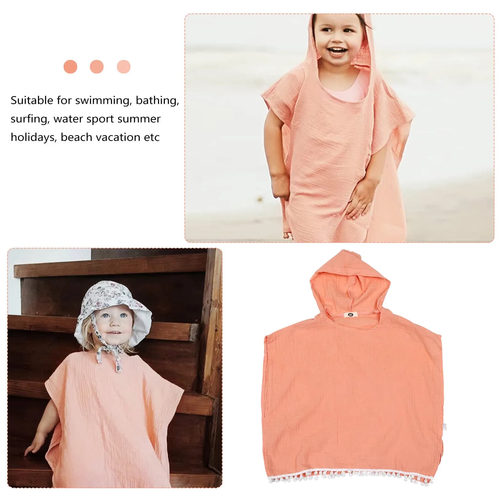 Kids hooded swimsuit, quick-drying and breathable cotton summer clothing for babies and small children, ideal for beach holidays, bathroom and surf