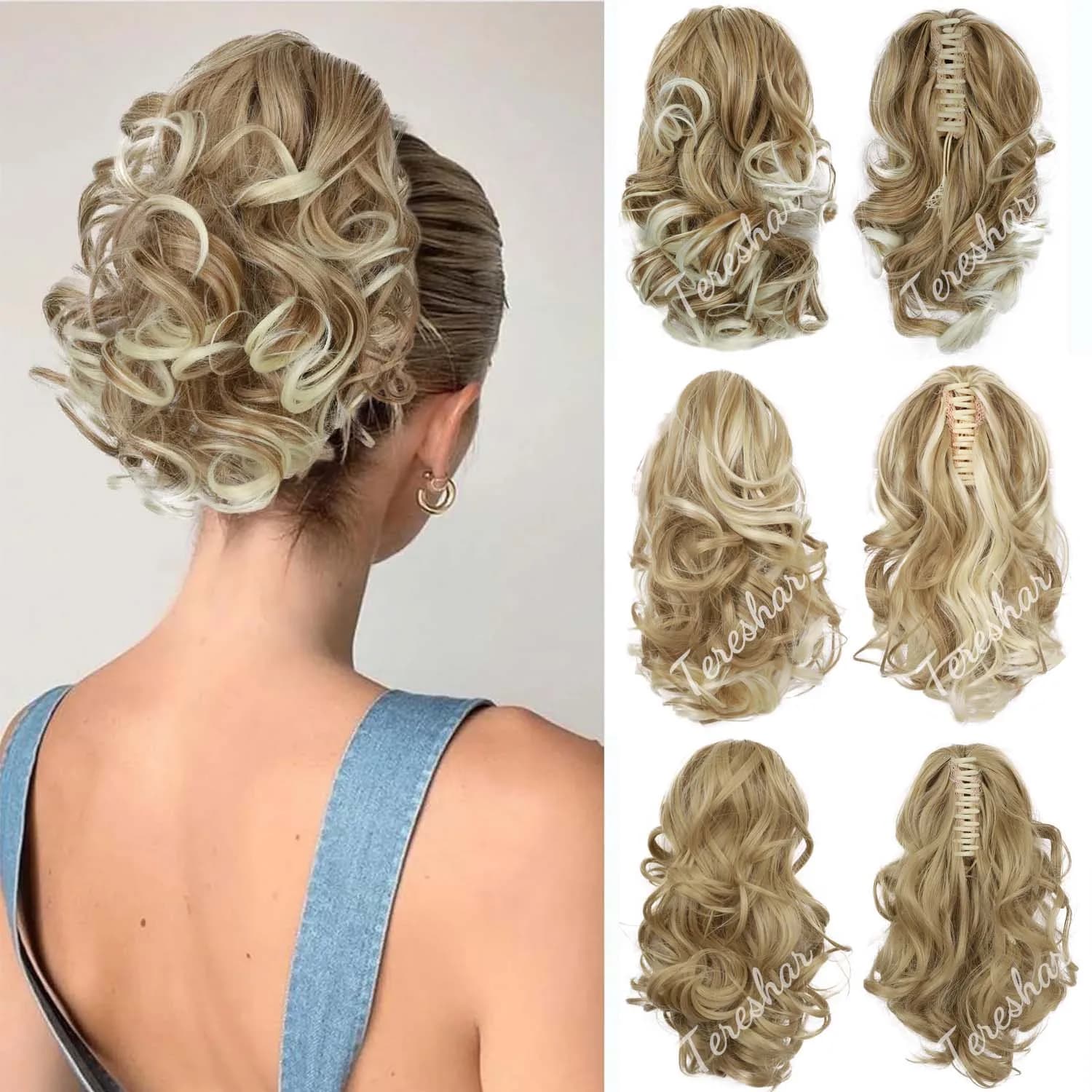 Synthetic Short Curly Ponytail Extension Short Claw Clip Curly Pony Tail Extension Jaw Ponytail Hairpiece for Women Girls
