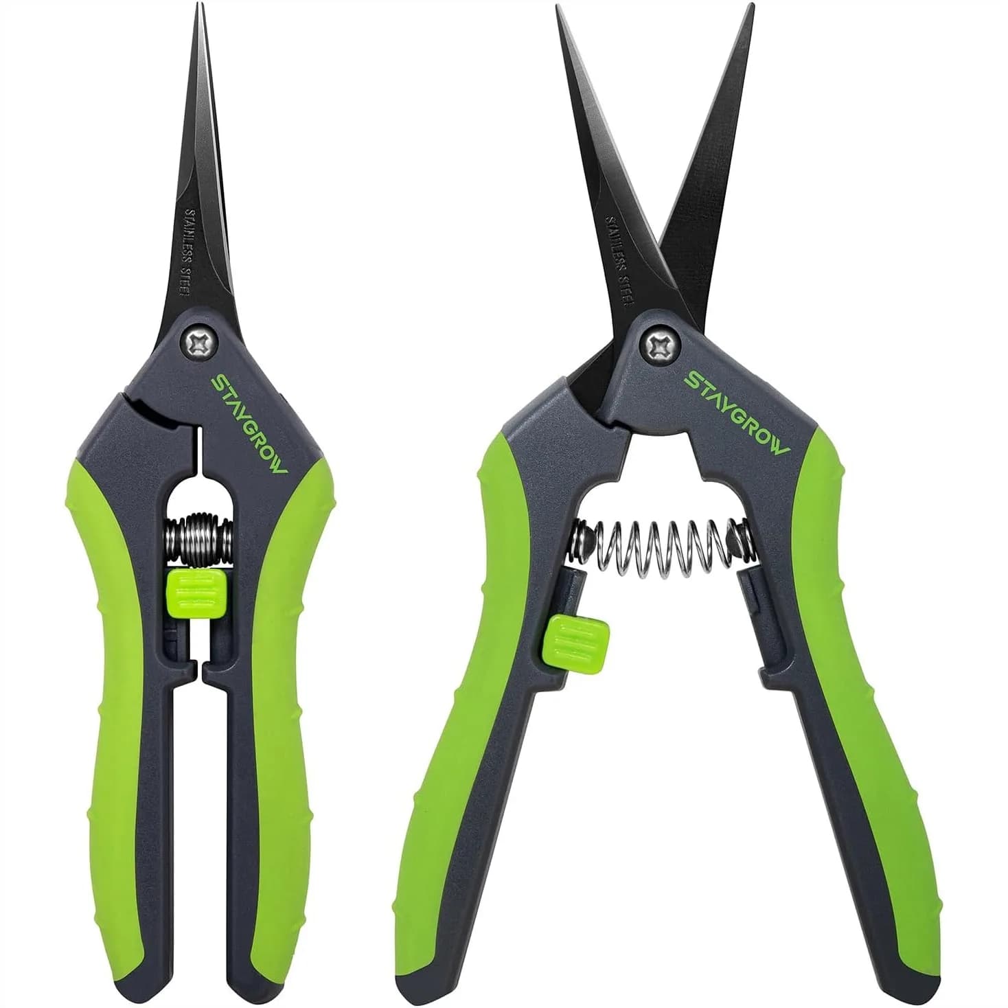 2 6,5 Power Scissors for Gardening, Ultra Garden Scissors Sharpened with Spring, 1 Straight and 1 Curve