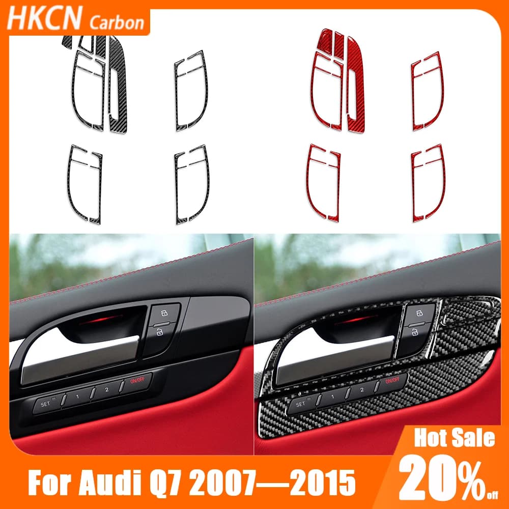 For Audi Q7 4L 2007—2015 Carbon Fiber Car Accessories Internal Door Extractor Handle Internal Cover Panel Trim Wall decal Edit