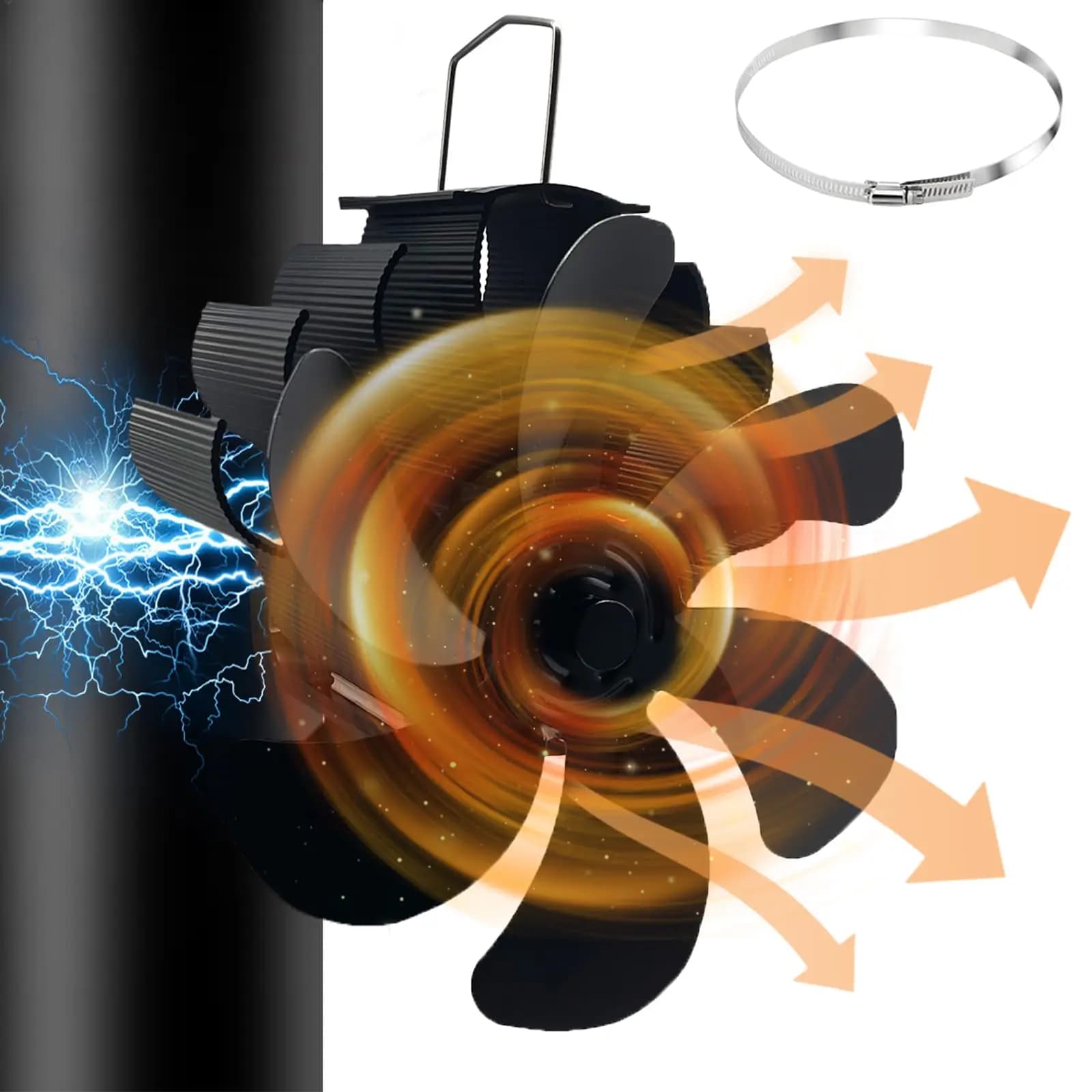 Ventola magnetica per stufa a legna alimentata a calore a 6 pale per camino e tubi Circolazione efficiente del calore adatta per bruciatore a legna/log