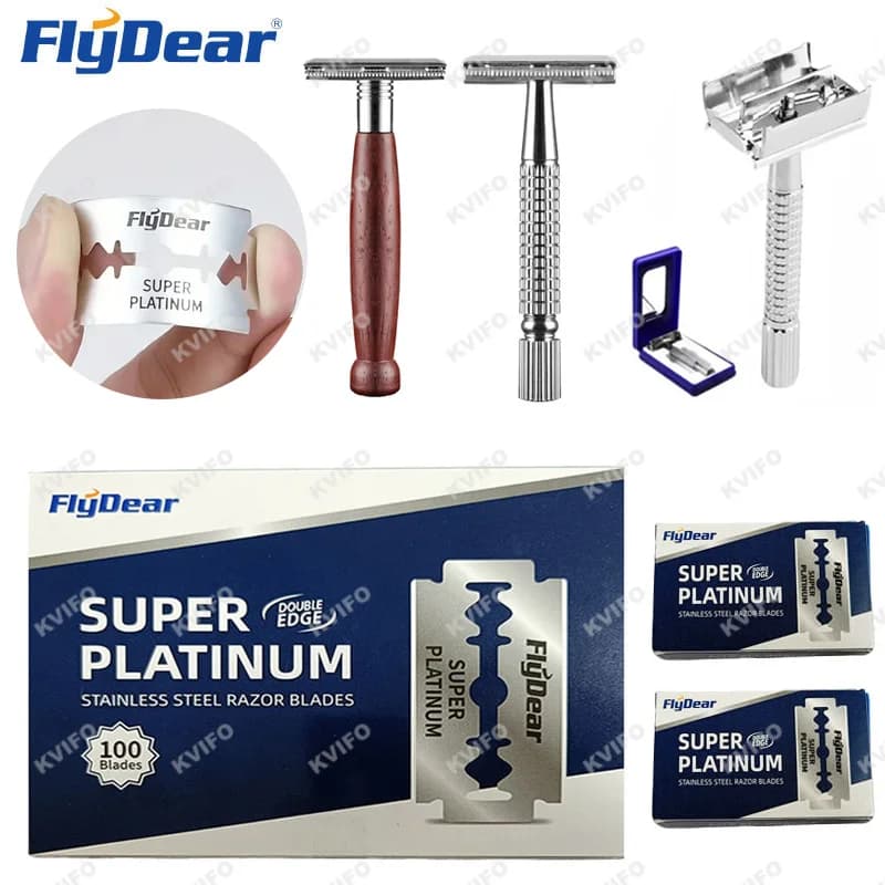 FLYDEAR Set di rasoi per barba a doppio bordo Barbiere Rasoio per barba classico da uomo in acciaio inossidabile Lame per trimmer per uso domestico da uomo