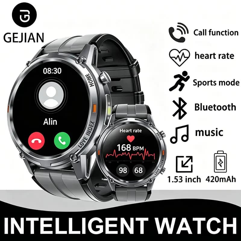 Nuovo Smartwatch da Uomo 2026 con Schermo da 1,53 Pollici, per Sport all'Aperto, Monitoraggio della Frequenza Cardiaca e della Salute, Chiamate Bluetooth, GPS e Tracciamento del Percorso