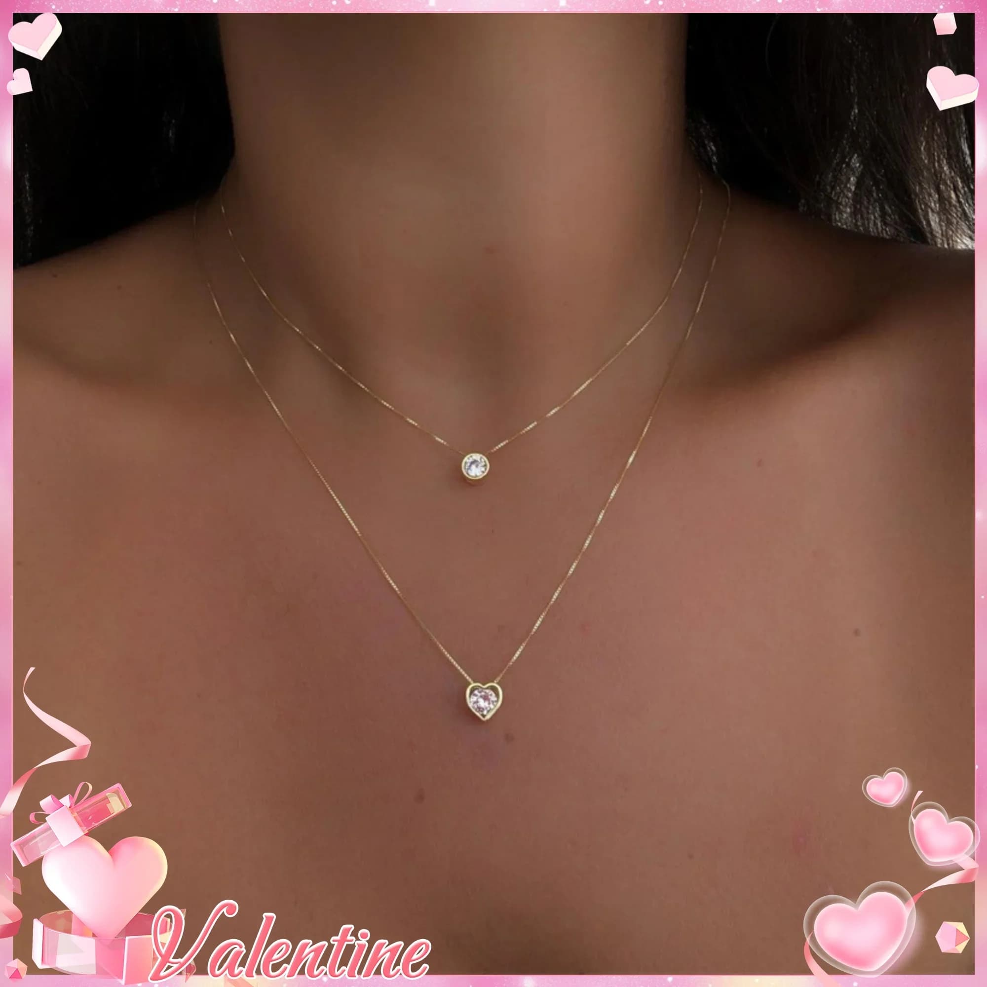 Accessori di Moda, Collana Doppio Strato con Zirconi Sintetici di Lusso e Diamanti Scintillanti