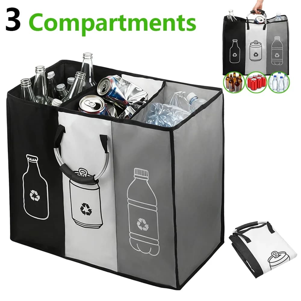 Cestino per la Raccolta Differenziata a 3 Scomparti con Manico, Organizzatore per Rifiuti e Bottiglie, Contenitore per Bottiglie d'Acqua da Cucina