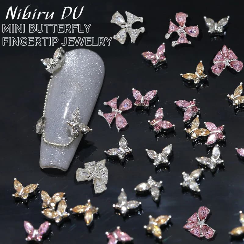 5 pezzi in lega mini ciondoli per nail art bianco rosa glitter farfalla cuori strass per unghie decorazioni per manicure forniture per unghie