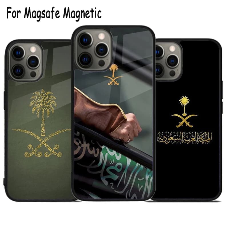 Custodia per telefono con ricarica wireless e bandiera dell'Arabia Saudita per iPhone 17 Air 15 16 16e 14 13 11 12 Pro Max Plus, cover magnetica Magsafe con paraurti