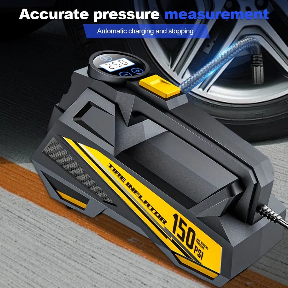 Pompa Gonfiabile Portatile per Auto 12V 150PSI, Gonfiatore Elettrico per Pneumatici Moto e Bici con Luce LED per Biciclette e Palloni