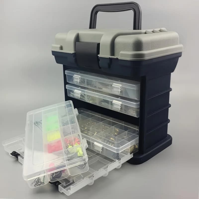 Multipurpose fishing gear box with adjustable compartments Waterproof bait container for portable fishing gear