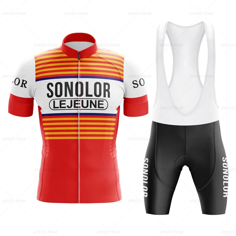 SONOLOR Men's Cycling Knife Set Retro Short Sleeve Bike Clothing Red Clothing Summer sportswear Shorts with Triathlon straps