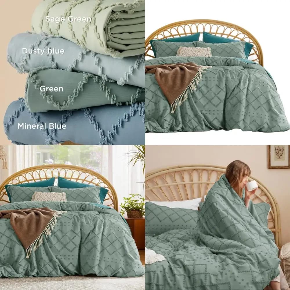 Set Copripiumino Stile Boho Verde per Letto Cal King - Traspirante e Morbido, Lavabile, per Tutte le Stagioni, Include 1 Copripiumino